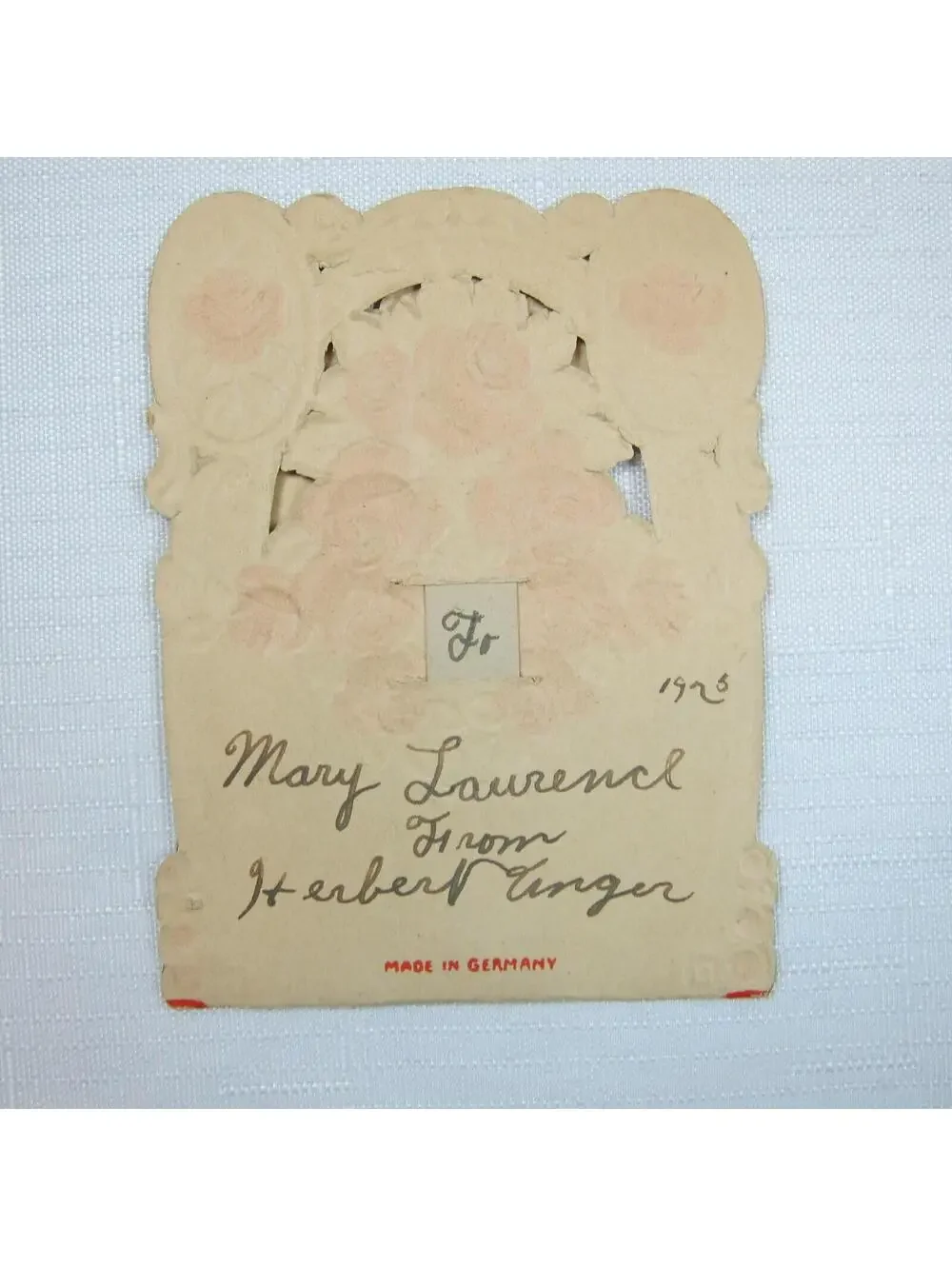 Vintage Valentine Card 1926 Pulldown Diecut 3D Boy Angel Wings Horseshoe Germany
